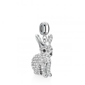 aus poliertem Edelstahl Figur mit Kristallglassteinen besetzt 3x schwarze Kristallglassteine mit Charm-Aufhänger ca. 18,6mm groß