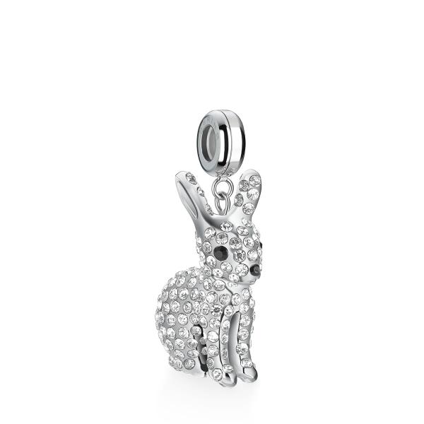 aus poliertem Edelstahl Figur mit Kristallglassteinen besetzt 3x schwarze Kristallglassteine mit Charm-Aufhänger ca. 18,6mm groß