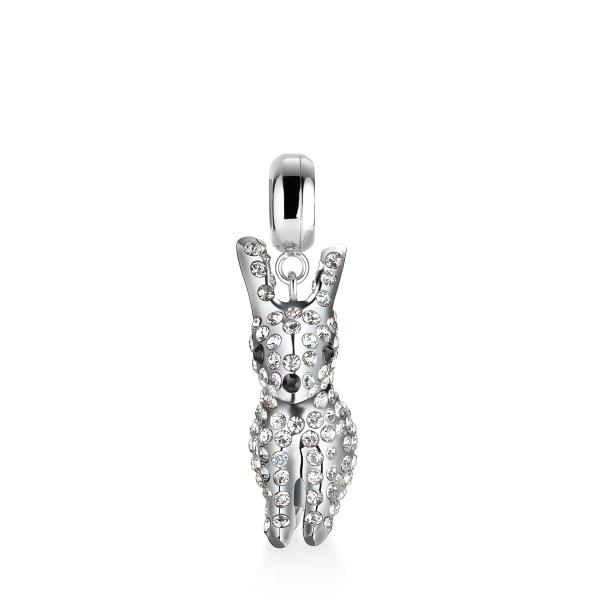 aus poliertem Edelstahl Figur mit Kristallglassteinen besetzt 3x schwarze Kristallglassteine mit Charm-Aufhänger ca. 18,6mm groß